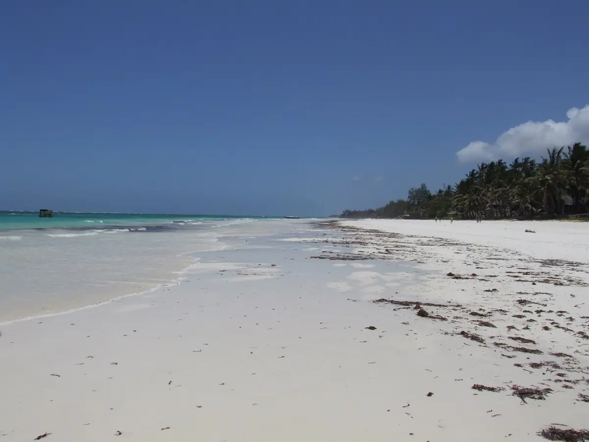 Der lange weiße Sandstrand von Diani Beach